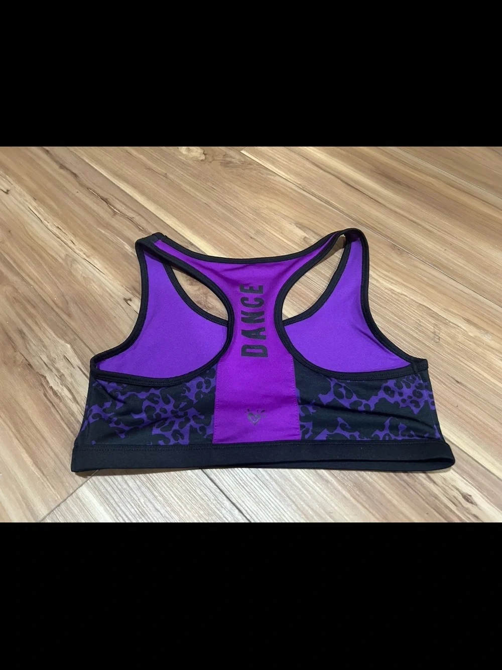Justice Purple and Black Racerback Sports Bra Animal Print Size 36